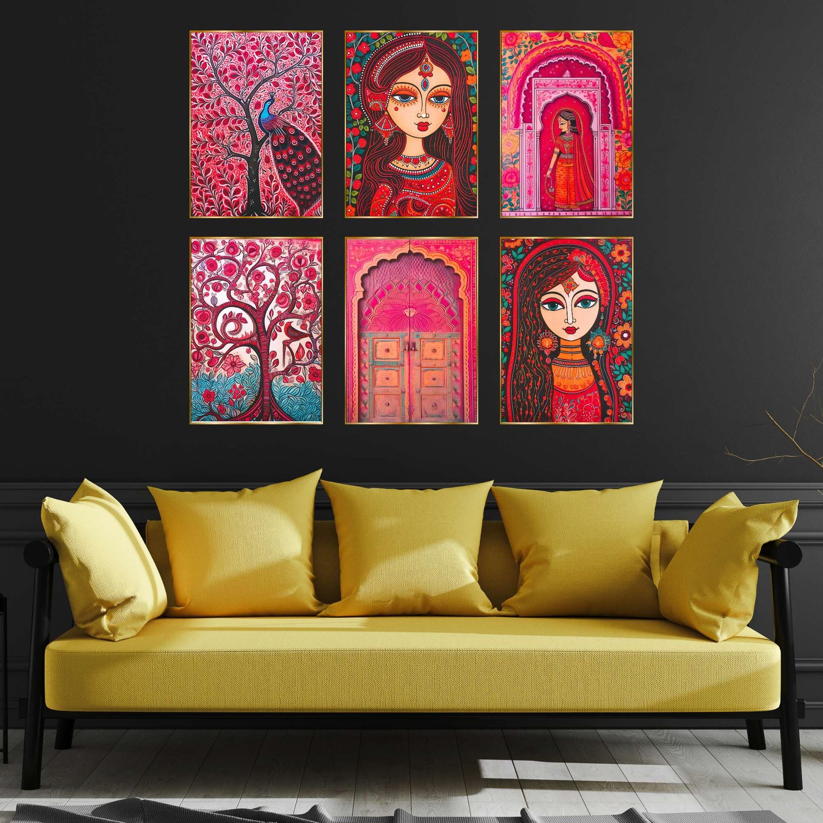 Set of Six Wall Paintings for Wall Dacoration Golden Framed Wall Paintings for Living Room & Bedroom Wall Art for Home Decoration & Office Wall Décor (17x13 inch CH-GD6-4) - Image 2